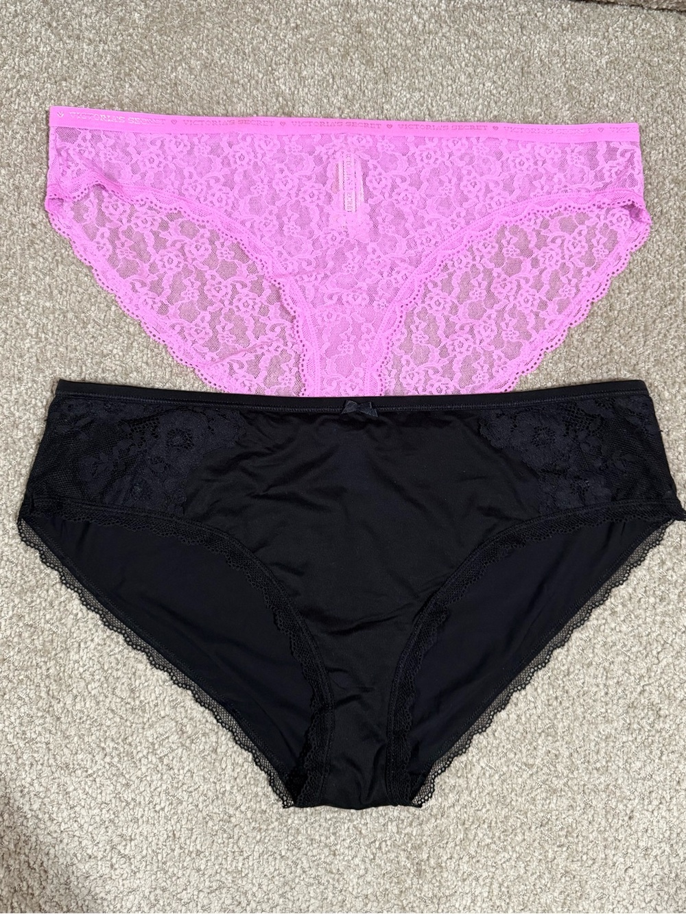 VS 2 Lace Bikini Panties - Pink & Black
